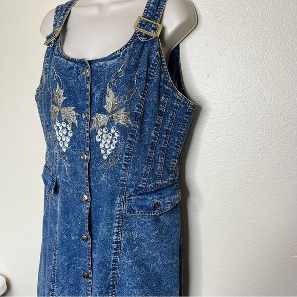 Vintage License Acid Wash Blue Denim Embellished Jumper Dress Women Size Small - Picture 4 of 14